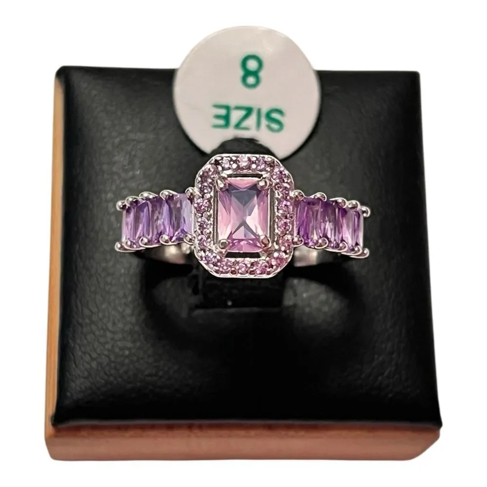Bomb Party Lab Created Purple Chalcedony & Amethyst CZ Sterling Silver Ring